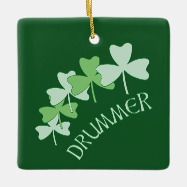 Ornamento De Cerâmica Drummer Shamrocks Verde Descrito (Frente)