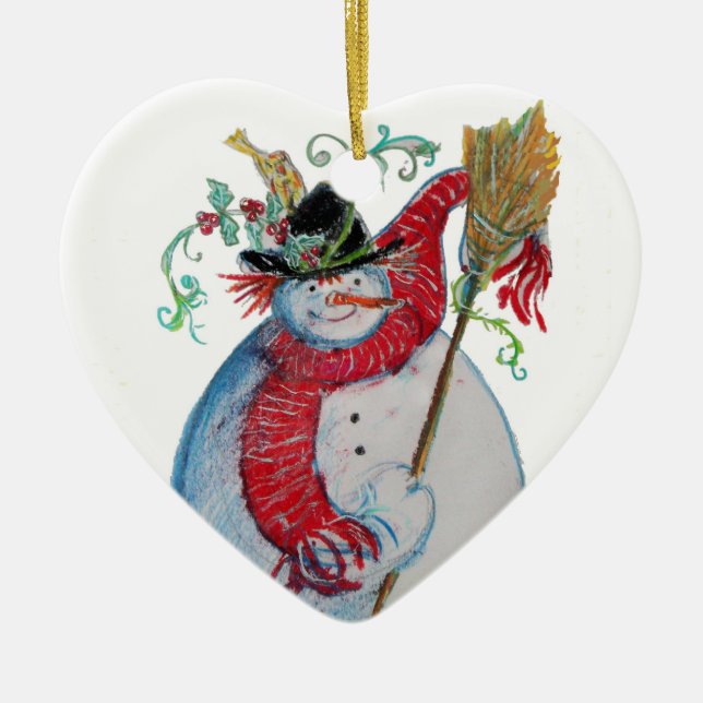 Ornamento De Cerâmica DRUNKEN SNOWMAN Winter Holiday Party Heart (Frente)