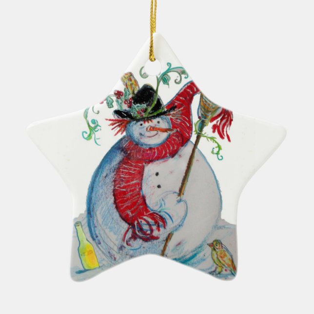 Ornamento De Cerâmica DRUNKEN SNOWMAN Winter Holiday Party Star (Frente)