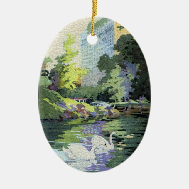 Ornamento De Cerâmica Duas cisnes no lago central Park (Frente)