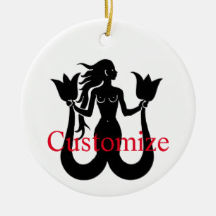 Ornamento De Cerâmica Duas Colunas Silhouette Sereia Thunder_Cove