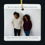 Ornamento De Cerâmica Duas Fotografias Azul Melhor Feriado em Neve<br><div class="desc">Duas fotos minimalistas da moda atlântica de cor azul-atlântica Melhor Amigo Snowfall Natal Cerâmica Ornament</div>