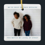 Ornamento De Cerâmica Duas Fotografias Azul Melhor Feriado em Neve<br><div class="desc">Duas fotos minimalistas da moda atlântica de cor azul-atlântica Melhor Amigo Snowfall Natal Cerâmica Ornament</div>