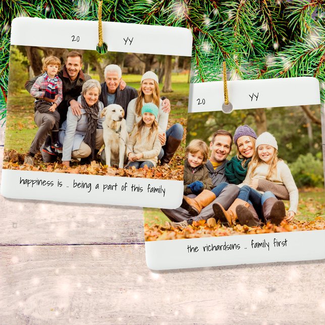 Ornamento De Cerâmica Duas Fotografias Felicidade é .. Família Custa Min (Criador carregado)