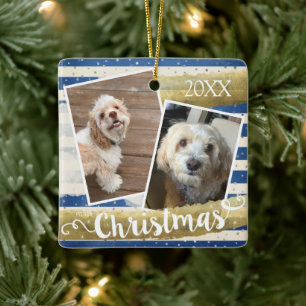 Ornamento De Cerâmica Duas Fotografias Personalizadas no Natal
