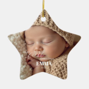 Ornamento De Cerâmica Duas Fotos Minimalista Primeiro Natal do Bebê