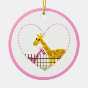 Ornamento De Cerâmica Duas girafas bonitinhas num coração pontilhado M