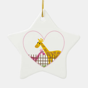 Ornamento De Cerâmica Duas girafas bonitinhas num coração pontilhado Mãe