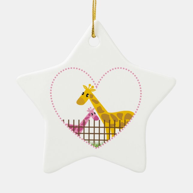 Ornamento De Cerâmica Duas girafas bonitinhas num coração pontilhado Mãe (Frente)