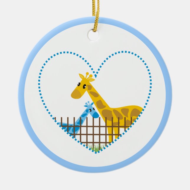 Ornamento De Cerâmica Duas girafas bonitinhas num coração pontilhado Mãe (Frente)