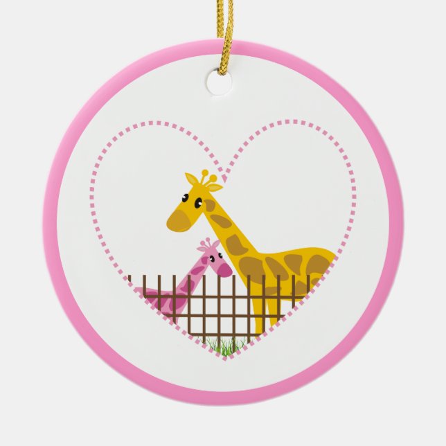 Ornamento De Cerâmica Duas girafas bonitinhas num coração pontilhado Mãe (Frente)