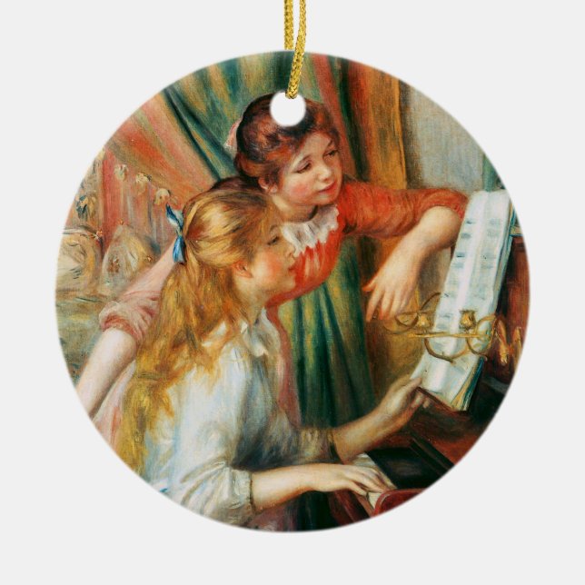 Ornamento De Cerâmica Duas meninas no piano, Pierre Auguste Renoir (Frente)