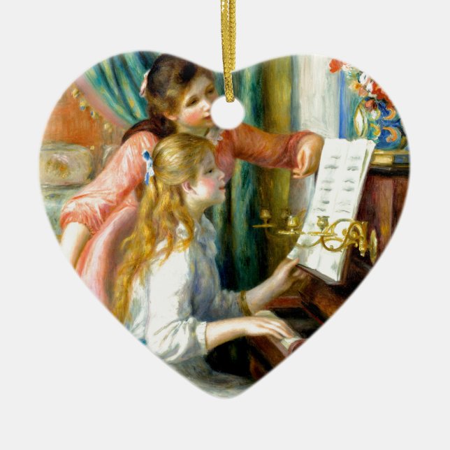 Ornamento De Cerâmica Duas meninas no piano - Pierre Auguste Renoir (Frente)
