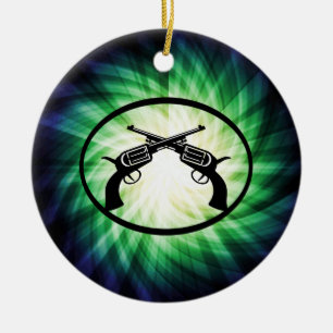 Ornamento De Cerâmica Duas Pistolas Cruzadas; Brilhante