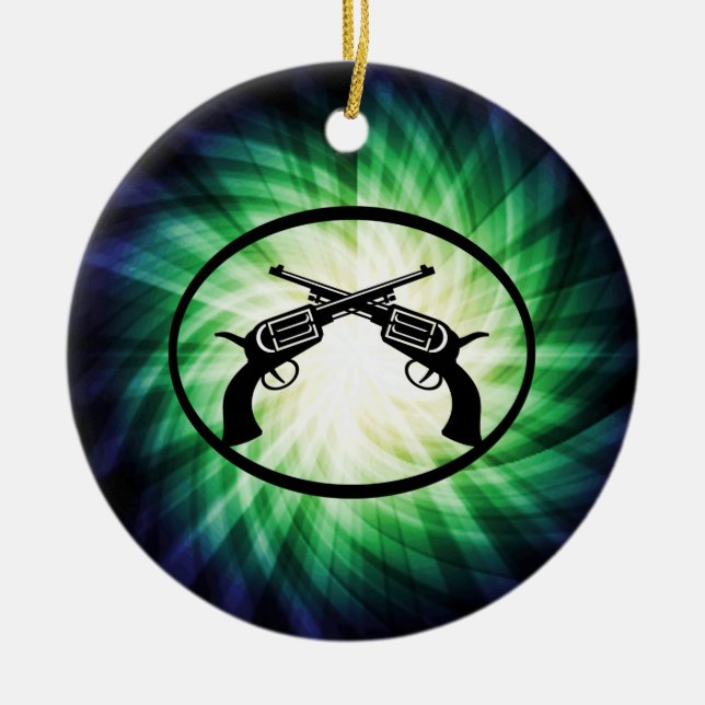 Ornamento De Cerâmica Duas Pistolas Cruzadas; Brilhante (Frente)