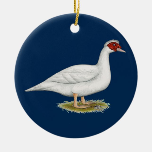 Ornamento De Cerâmica Duck White Muscovy (Frente)