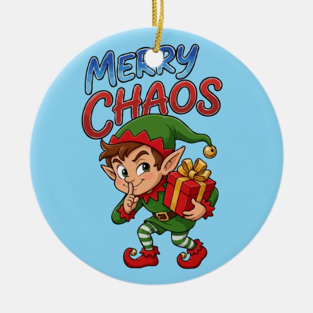 Ornamento De Cerâmica Duende de Natal Alegre Caos (Frente)