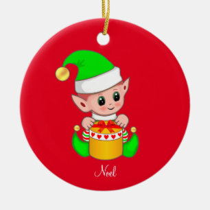 Ornamento De Cerâmica Duende de Natal Vermelho