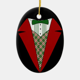 Ornamento De Cerâmica Duende do smoking do Natal, o vermelho e o verde