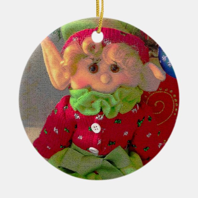 Ornamento De Cerâmica Duende pequeno bonito da menina do Natal (Frente)
