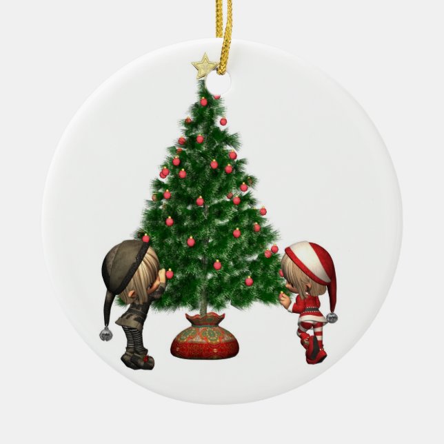 Ornamento De Cerâmica Duendes do Natal - decore a árvore (Frente)