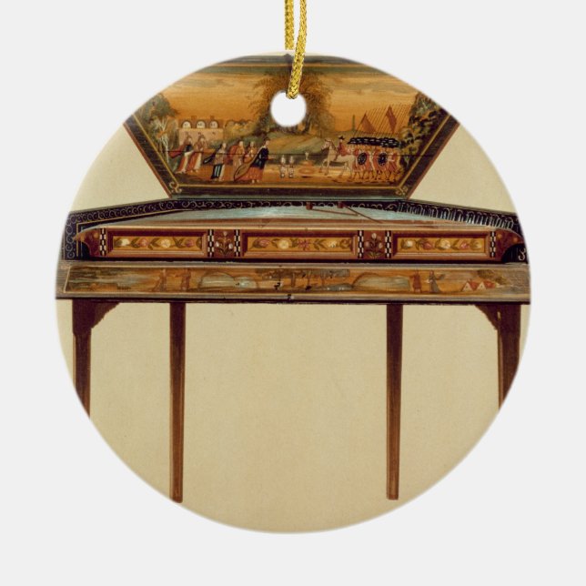 Ornamento De Cerâmica Dulcimer martelado em um soundbox pintado, 18o (Frente)