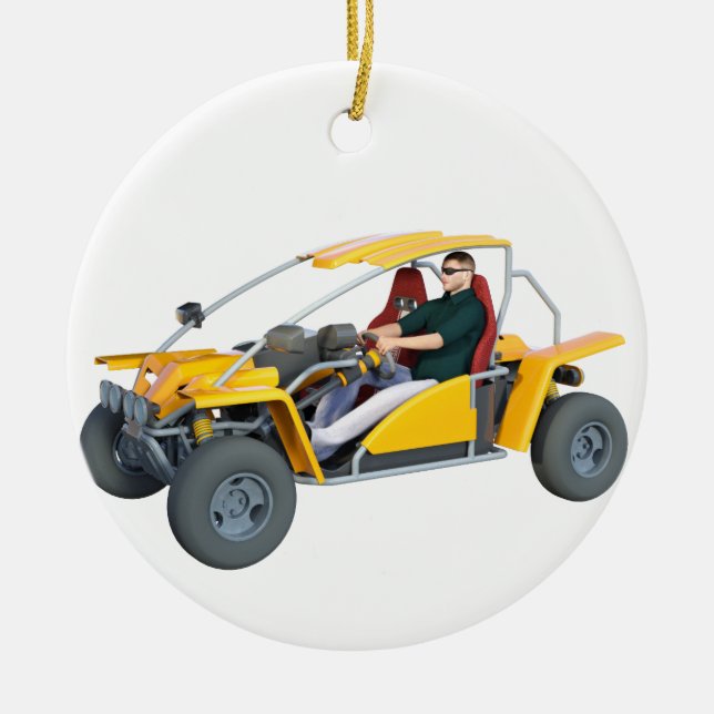 Ornamento De Cerâmica Dune Buggy Amarelo (Frente)