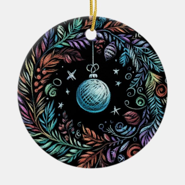 Ornamento De Cerâmica Duro Pastel desenhando a coroa de Natal (Frente)