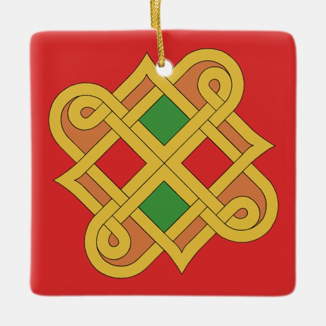 Ornamento De Cerâmica Durrow Knotwork 2016 Red and Green (Frente)