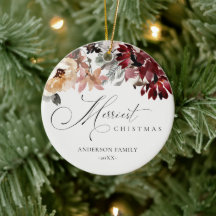 Dusky Red Poinsettia Floral Feliz Natal