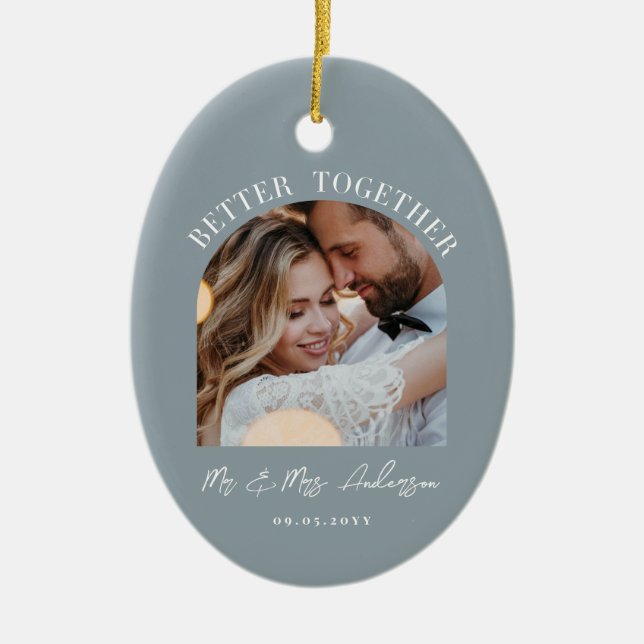 Ornamento De Cerâmica Dusty Blue Arch Fotografia do casamento (Frente)