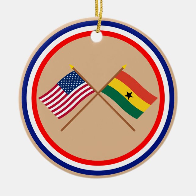 Ornamento De Cerâmica E.U. e bandeiras cruzadas Ghana (Frente)