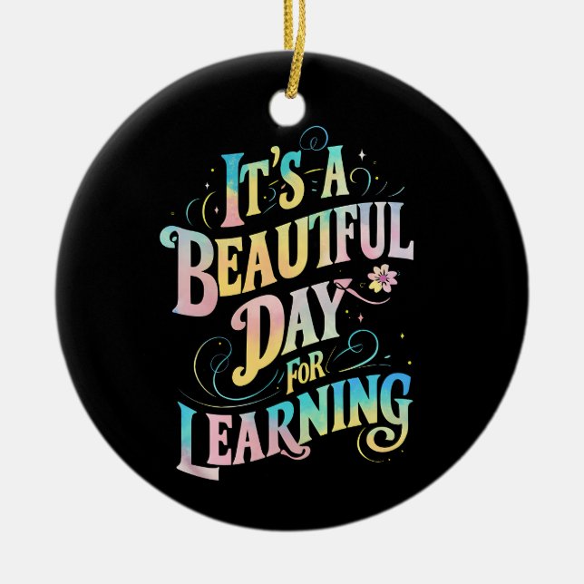Ornamento De Cerâmica É um belo dia para aprender de volta à escola (Frente)