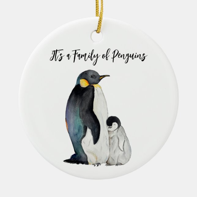 Ornamento De Cerâmica É uma família de pinguins desenhando aquarela (Frente)