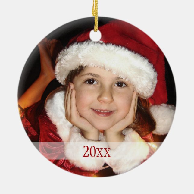 Ornamento De Cerâmica É uma foto personalizada de Feliz Natal / ano (Traseira)