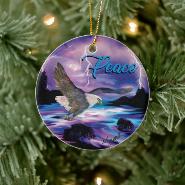 Ornamento De Cerâmica Eagle em alta velocidade espalhando a paz (Árvore)