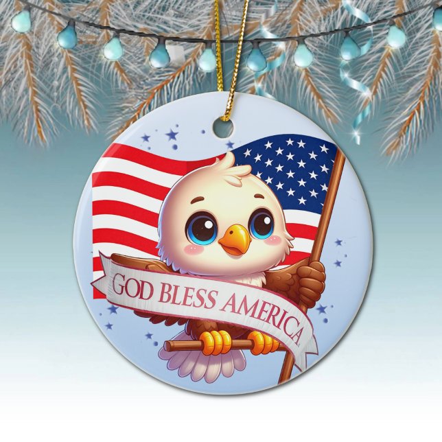 Ornamento De Cerâmica Eagle God Bless America USA Flag Patriotic 🦅🇺🇸  (Patriotic Ornament USA Flag Hanging Xmas Tree Decor American Eagle Decoration God Bless America 🎄)