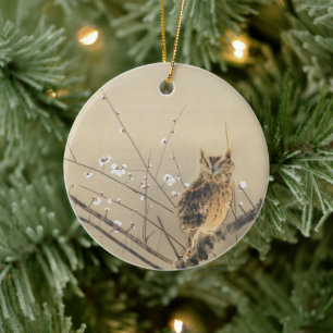 Ornamento De Cerâmica Early Plum Blossoms de Nishimura Goun, Vintage Owl
