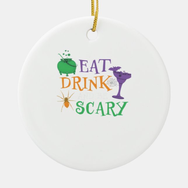 Ornamento De Cerâmica Eat Drink And Be Scary Halloween (Frente)