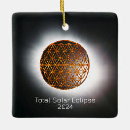 Ornamento De Cerâmica Eclipse Solar 2024 Flor de Vida Dourada com Espuma