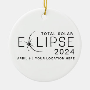 Ornamento De Cerâmica Eclipse Solar 2024 Localização Personalizada Comem
