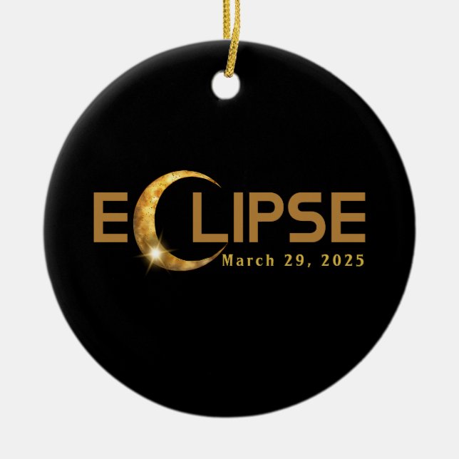Ornamento De Cerâmica Eclipse Solar Americano Evento data personalizada  (Frente)