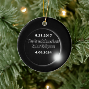 Ornamento De Cerâmica Eclipse Solar de 2024 e 2017 com Datas Duplas