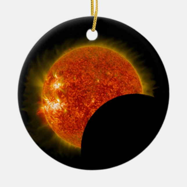Ornamento De Cerâmica Eclipse Solar em Andamento (Frente)