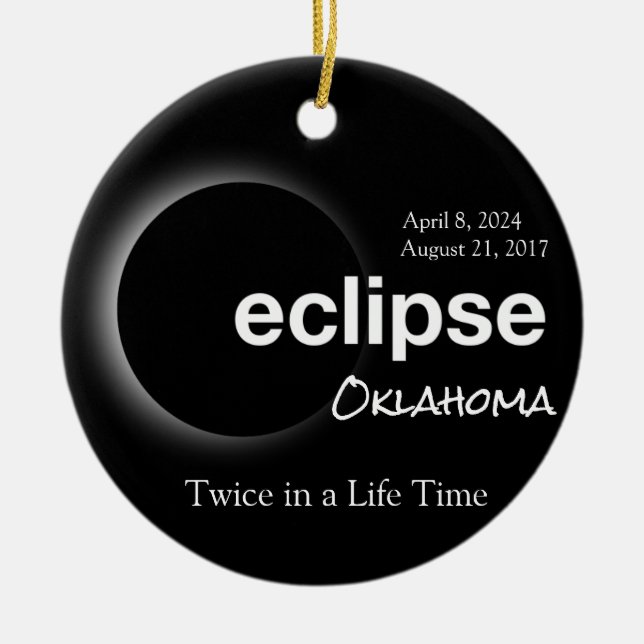 Ornamento De Cerâmica Eclipse Solar Personalizável de Oklahoma 2017 2024 (Frente)