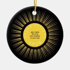 Ornamento De Cerâmica Eclipse solar total 2026 seu texto personalizado