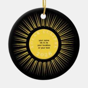 Ornamento De Cerâmica Eclipse solar total 2026 seu texto personalizado
