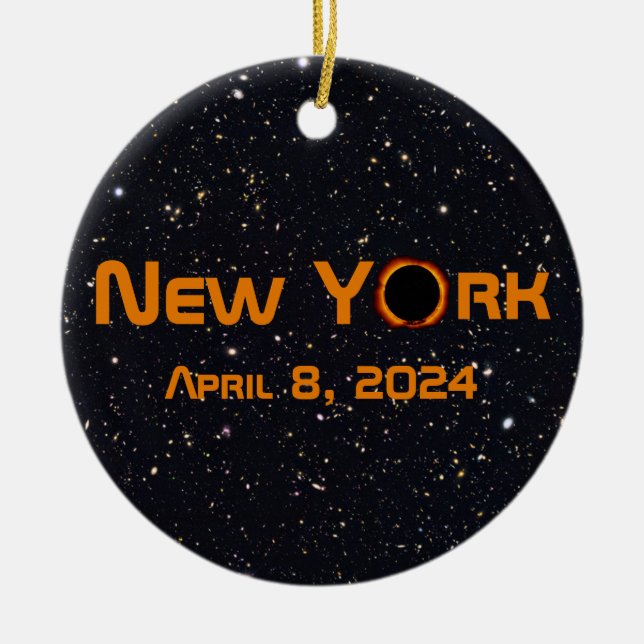 Ornamento De Cerâmica Eclipse Solar Total de Nova Iorque 2024 (Frente)