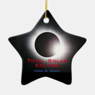 Ornamento De Cerâmica Eclipse solar total personalizável dos EUA 2024