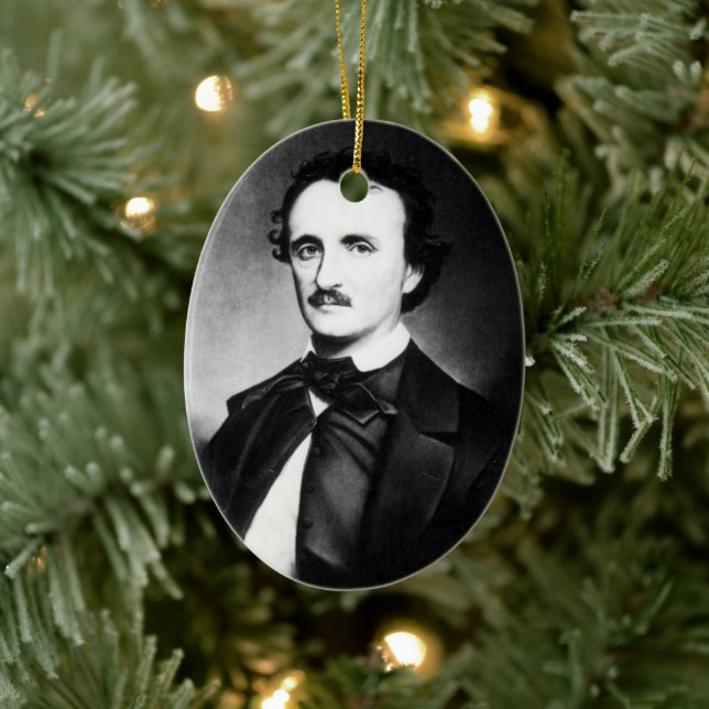 Ornamento De Cerâmica Edgar Allan Poe Portrait | (Árvore)